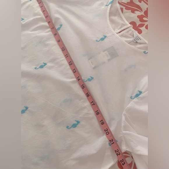 NWT Crown & Ivy Lightweight Blouse with Embroidered Seahorses Bell Sleeves PXL - Picture 8 of 12